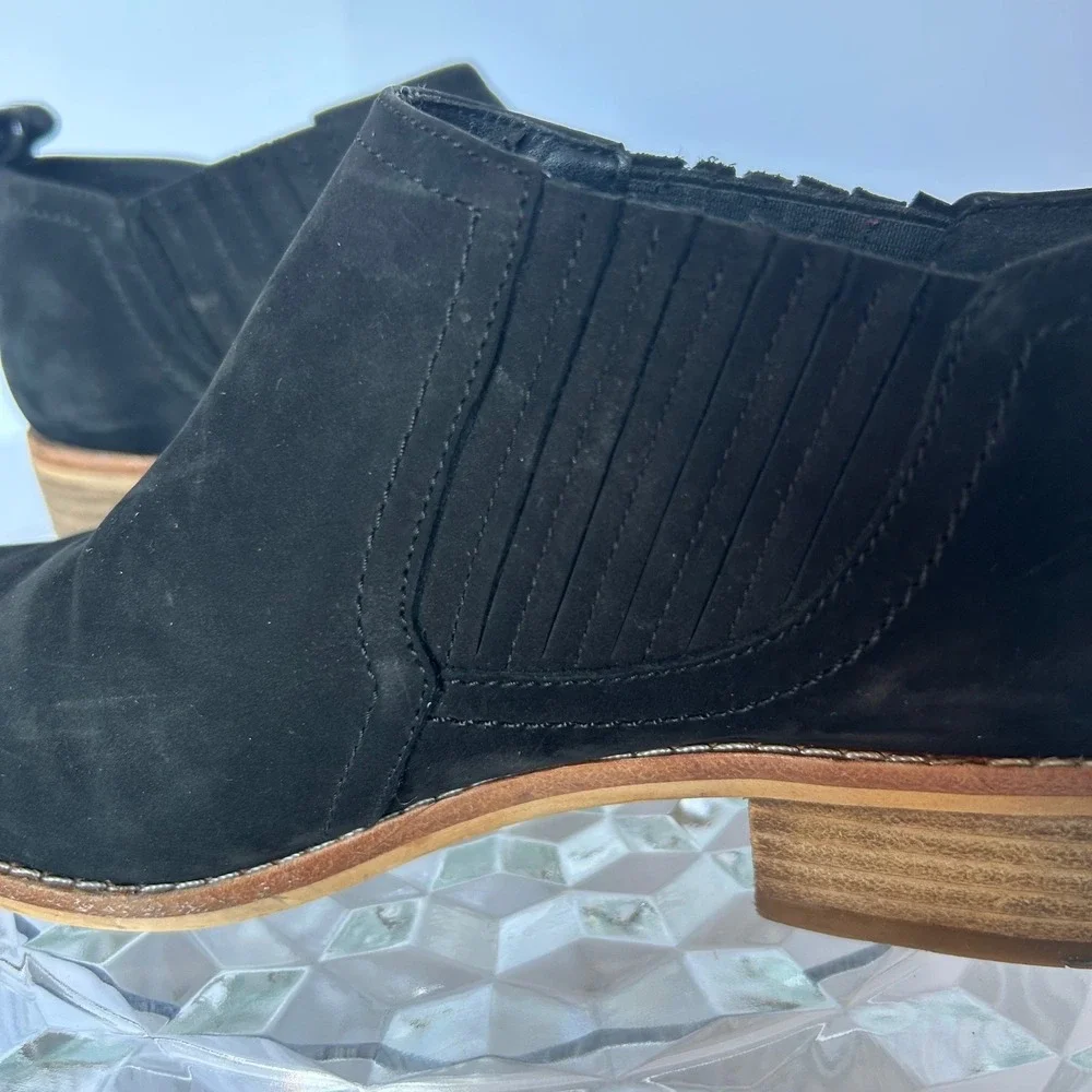 Black Suede Leather‎ Ankle Booties Low Heel Comfortable Everyday Western